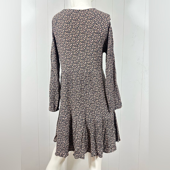 American Eagle Women’s Sz M Long Sleeve Boho Floral Dress Half Button Lined - Picture 5 of 9